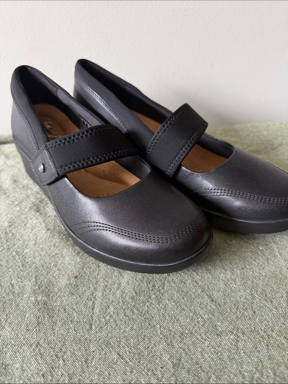 Clarks Black Mary Jane Strap Flats